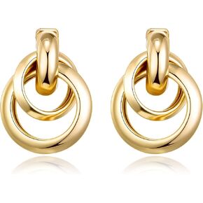 Gold Large Knot Clip On Earrings Statement Drop Clip Earrings for Women No Pierced