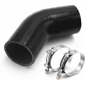 ID 2.75" (70mm) 45 Degree Elbow Silicone Coupler, Leg Length 4" (102mm), 4-Ply Reinforced with T-Bolt Clamps 2pc Black
