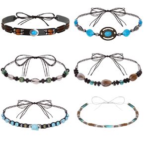 6Pcs Cowboy Hat Bands Ethnic Western Hat Bands for Cowboy Hats Leather Cowgirl Turquoise Hatbands Beaded Hat Bands for Women Men