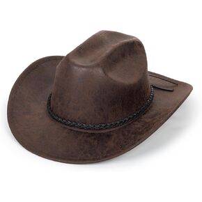 Women-Men Faux PU-Leather-Western-Cowboy-Hats Wide-Brim Classic-Cowgirl-Hat with Decorative Kallaite Leather Band