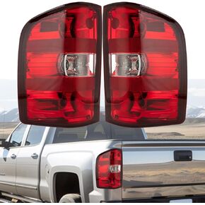 Tail Light Assembly Compatible With 2007-2013 Chevy Silverado 1500 2500 3500 GMC Sierra 3500 HD Driver and Passenger Side Red Border With Bulb Inside and wiring harness