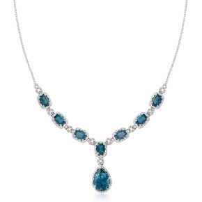 Ross-Simons 8.95 ct. t.w. London Blue Topaz and .38 ct. t.w. Diamond Necklace in Sterling Silver. 18 inches