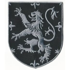 VEGASBEE® Lion Rampant Scottish Coat of Arms Scotland Shield Scots Crest Heritage Embroidered Iron-On Patch Premium Embroidery USA 4" H Medium Size Black-Grey