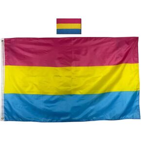 Pansexual Flag 3x5 Feet with Pan Pride Embroidery Patch for Pride Month