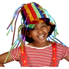 FlashingBlinkyLights Funny Clown Crazy Hat with LED Lights & Noodle Hair