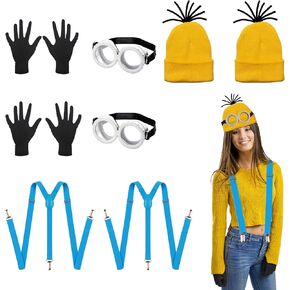 8Pcs Halloween Costume Accessories Adult,Yellow Costume Accessories,Goggles/Beanie/Gloves, Cosplay Party Set