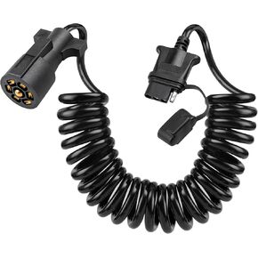 Oyviny 7 Way RV Blade to 4 Way Flat Coiled Trailer Extension 10.5FT with PU Insulation Jacket, Heavy Duty Stretchable 7 Pin to 4 Pin Trailer Adapter Extension Coiled Cord Pure Copper, Plug & Play