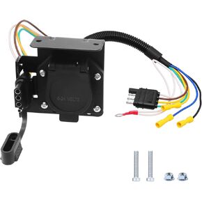 4-Way Flat to 7-Way Round Blade and 4 Way Trailer Wiring Harness Adapter Connector Kit,4 pin to 7 pin trailer Dual-Output adapter with Mounting Bracket for Truck RV Trailers O-P-065