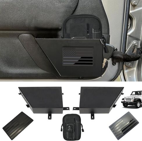 Metal Front Door Storage Box Black Door Side Insert Organizer Box Pockets for 2007-2018 Jeep Wrangler JK 2/4 Door 2pcs Grille front face design (Grille Front Door) in Kuwait