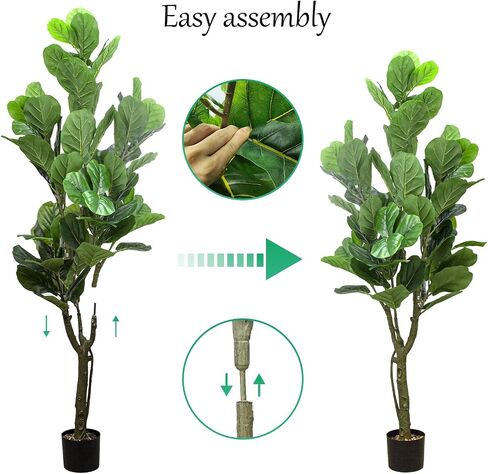 SZHLUX 5.2FT Artificial Fiddle Leaf Fig Tree, Artificial Plants for Home Decor Indoor, Lifelike Evergreen Fake Artificial Ficus Tree Perfect Match for Home Office Decoration in Kuwait