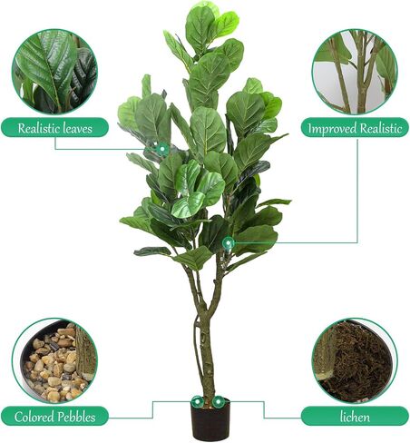 SZHLUX 5.2FT Artificial Fiddle Leaf Fig Tree, Artificial Plants for Home Decor Indoor, Lifelike Evergreen Fake Artificial Ficus Tree Perfect Match for Home Office Decoration in Kuwait