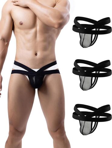ohmydear Men's Sexy Jockstrap Breathable Underwear Mesh Jock Strap Mens G-String Thongs Athletic Supporter Stretch Underwear in Saudi Arabia