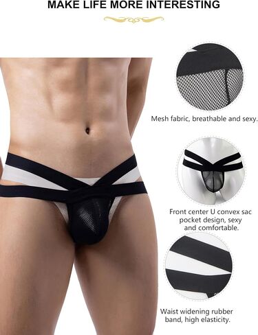 ohmydear Men's Sexy Jockstrap Breathable Underwear Mesh Jock Strap Mens G-String Thongs Athletic Supporter Stretch Underwear in Saudi Arabia