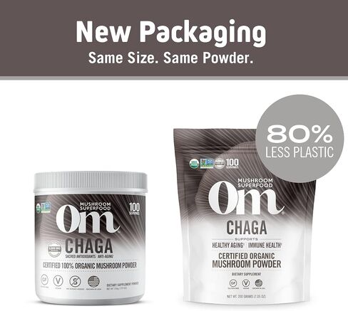 OM Mushroom Superfood Chaga Organic Mushroom Powder, 7.05 Ounce Pouch, 100 Servings, US Grown, Sacred Antioxidants & Immune Support, Superfood Mushroom Supplement in Saudi Arabia