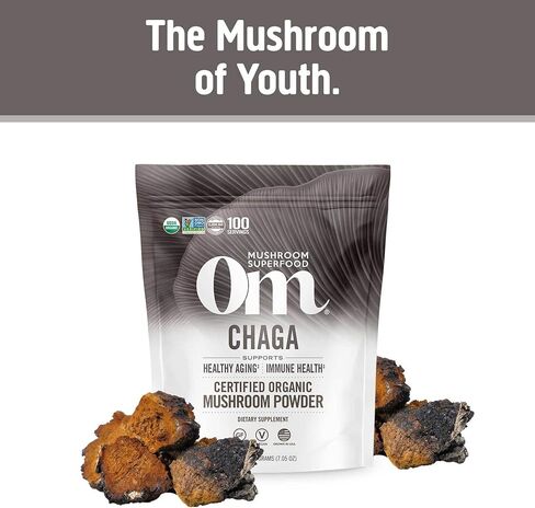 OM Mushroom Superfood Chaga Organic Mushroom Powder, 7.05 Ounce Pouch, 100 Servings, US Grown, Sacred Antioxidants & Immune Support, Superfood Mushroom Supplement in Saudi Arabia