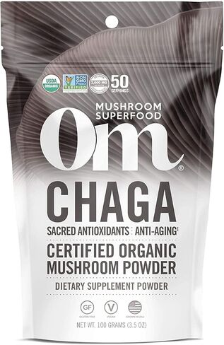 OM Mushroom Superfood Chaga Organic Mushroom Powder, 7.05 Ounce Pouch, 100 Servings, US Grown, Sacred Antioxidants & Immune Support, Superfood Mushroom Supplement in Kuwait
