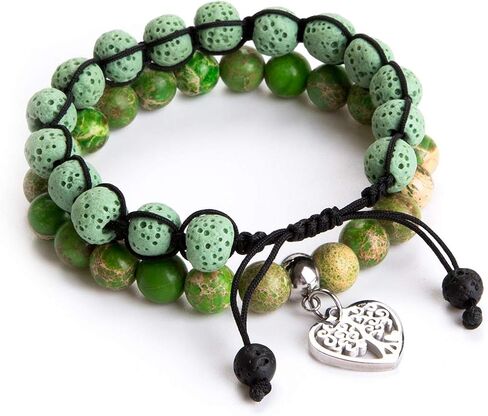 Bivei Life Tree Bracelet - Lava Stone Essential Oil Gemstone Beaded Yoga Meditation Regalite Stone Beach Charm Bracelet Set in Kuwait