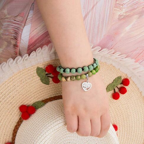 Bivei Life Tree Bracelet - Lava Stone Essential Oil Gemstone Beaded Yoga Meditation Regalite Stone Beach Charm Bracelet Set in Kuwait