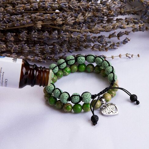 Bivei Life Tree Bracelet - Lava Stone Essential Oil Gemstone Beaded Yoga Meditation Regalite Stone Beach Charm Bracelet Set in Kuwait