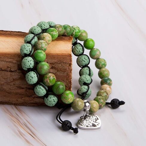 Bivei Life Tree Bracelet - Lava Stone Essential Oil Gemstone Beaded Yoga Meditation Regalite Stone Beach Charm Bracelet Set in Kuwait