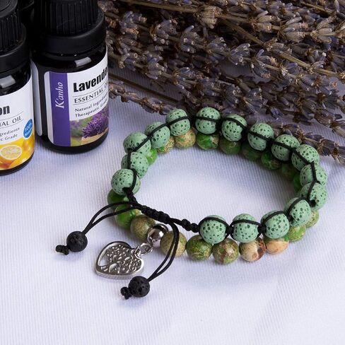 Bivei Life Tree Bracelet - Lava Stone Essential Oil Gemstone Beaded Yoga Meditation Regalite Stone Beach Charm Bracelet Set in Kuwait