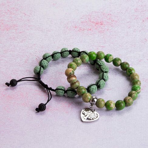 Bivei Life Tree Bracelet - Lava Stone Essential Oil Gemstone Beaded Yoga Meditation Regalite Stone Beach Charm Bracelet Set in Kuwait