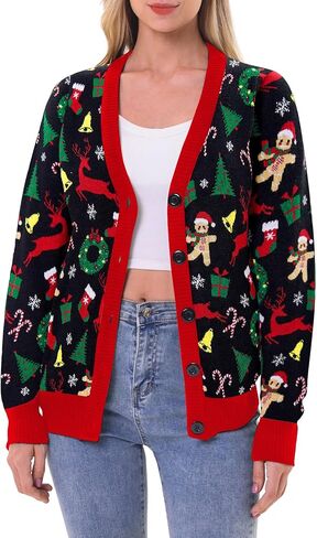 RAISEVERN Ugly Christmas Cardigan Sweater Women Oversized Knit Open Front Tops in Kuwait