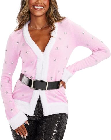 Tipsy Elves Classic Cute Cardigan Ugly Christmas Sweaters for Women with Fun Patterns and Animals - Women's Colorful Pink Mrs. Claus Christmas Cardigan Size Large in Kuwait