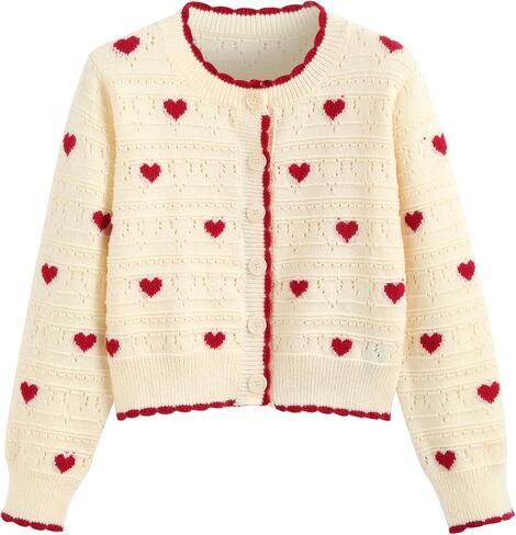 CIDER Cardigan Sweaters for Women Trendy Cute Sweaters Long Sleeve Crew Neck Heart Print Cardigans Spring Fall Outfits in Saudi Arabia