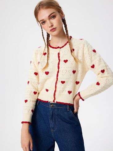 CIDER Cardigan Sweaters for Women Trendy Cute Sweaters Long Sleeve Crew Neck Heart Print Cardigans Spring Fall Outfits in Saudi Arabia