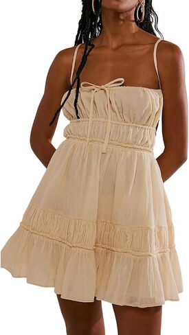 ForeMode Summer Deep V Neck Bohemian Women Mini Short Dress Backless Beach Boho Dress in Saudi Arabia