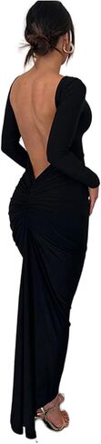 Women Bodycon Maxi Dress Long Sleeve Backless Ruched Party Cocktail Formal Wedding Guest Dresses Evening Gown in Saudi Arabia