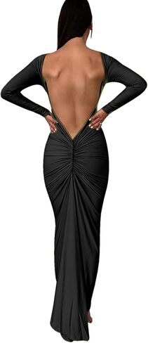 Women Bodycon Maxi Dress Long Sleeve Backless Ruched Party Cocktail Formal Wedding Guest Dresses Evening Gown in Saudi Arabia