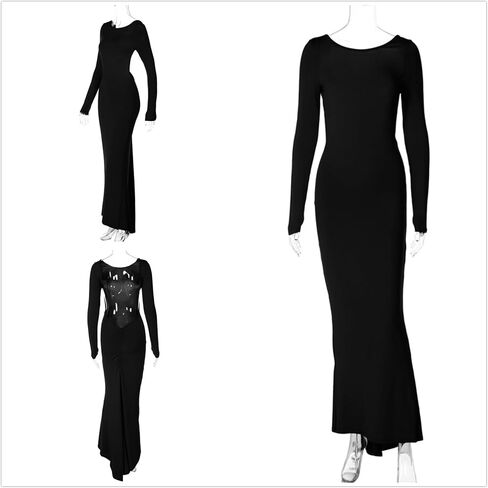 Women Bodycon Maxi Dress Long Sleeve Backless Ruched Party Cocktail Formal Wedding Guest Dresses Evening Gown in Saudi Arabia