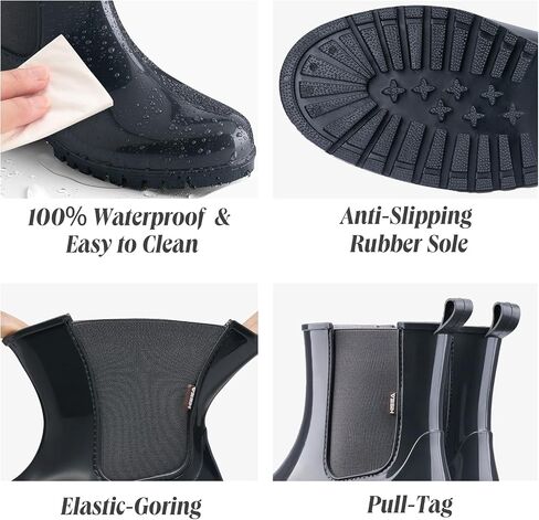 HISEA Short Rain Boots for Women Waterproof Garden Shoes Anti-Slipping Ankle Chelsea Rainboots for Ladies with Comfort Insole Lightweight Stylish Rubber Rain Shoes Outdoor Work Booties in Kuwait