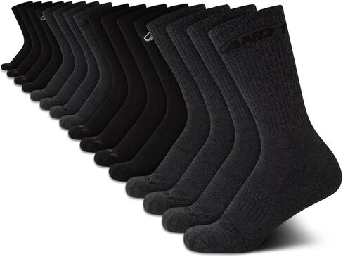 AND1 Boys' Crew Socks - 16 Pack Soft Athletic Mid Calf Socks for Boys - Boys Cushioned Sports Crew Socks (S-L) in Kuwait