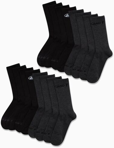 AND1 Boys' Crew Socks - 16 Pack Soft Athletic Mid Calf Socks for Boys - Boys Cushioned Sports Crew Socks (S-L) in Kuwait