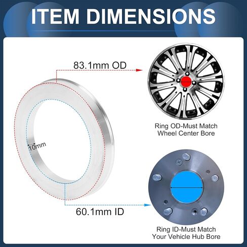 Car Wheel Hub Centric Rings OD 83.1mm to ID 60.1mm Wheels Center Shaft Shock Absorbing Hubrings Aluminium Alloy Silver Tone Durable in Saudi Arabia