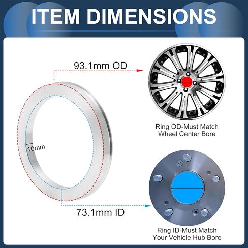 Car Wheel Hub Centric Rings OD 83.1mm to ID 60.1mm Wheels Center Shaft Shock Absorbing Hubrings Aluminium Alloy Silver Tone Durable in Kuwait
