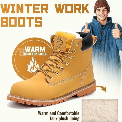 Dr.RHINO Winter Steel Toe Boots for Men Comfortable Winter Work Boots Waterproof Slip Resistant Snow Safety Boots Indestructible Construction Boots in Saudi Arabia