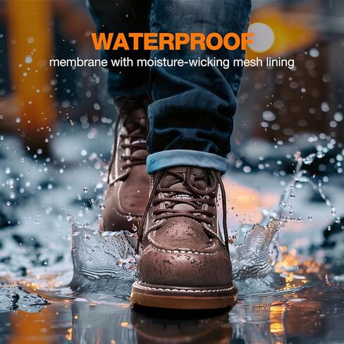 NINGO Steel/Soft Toe Work Boots for Men, 6 Inch Waterproof Mens Wedge Moc Toe Boots, Full-Grain Leather, Oil and Slip-Resistant Safety Boots, EH Protection,Work Boots for Construction, Industrial in Kuwait