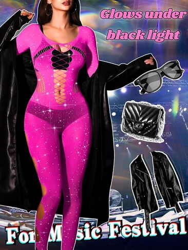 Sexy Rhinestone Jumpsuit For Women, Exotic Stripper Dancewear, Fishnet Mesh Bodysuit, Glow Lingerie Bodystocking in Saudi Arabia