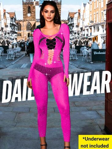 Sexy Rhinestone Jumpsuit For Women, Exotic Stripper Dancewear, Fishnet Mesh Bodysuit, Glow Lingerie Bodystocking in Saudi Arabia