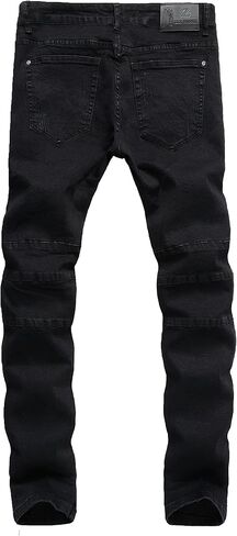 ZLZ Black Biker Jeans for Men Slim Fit, Men's Comfy Stretch Ripped Distressed Biker Jeans Pants Rock, Designer Jeans, Size 28 in Saudi Arabia