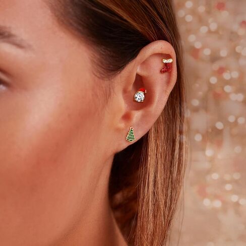 BodyBonita 3Pcs 16G 316 Surgical Steel Christmas Cartilage Earring CZ Tragus Piercing Jewelry Helix Studs Conch Piercing Jewelry Stud Earring for Women Men in Kuwait