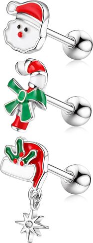 BodyBonita 3Pcs 16G 316 Surgical Steel Christmas Cartilage Earring CZ Tragus Piercing Jewelry Helix Studs Conch Piercing Jewelry Stud Earring for Women Men in Kuwait