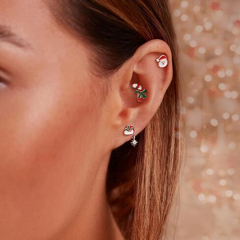 BodyBonita 3Pcs 16G 316 Surgical Steel Christmas Cartilage Earring CZ Tragus Piercing Jewelry Helix Studs Conch Piercing Jewelry Stud Earring for Women Men in Kuwait