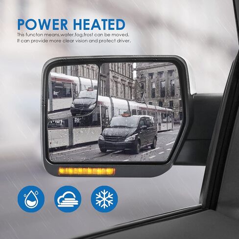 MOSTPLUS Towing Mirror Compatible with 2004-2014 Ford F150 F-150 Power Heated Mirror w/Puddle Light, Sequential Turn Light, Dural Beam (Chrome) in Kuwait
