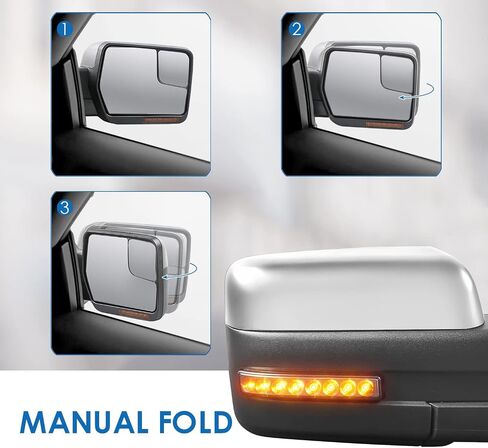 MOSTPLUS Towing Mirror Compatible with 2004-2014 Ford F150 F-150 Power Heated Mirror w/Puddle Light, Sequential Turn Light, Dural Beam (Chrome) in Kuwait