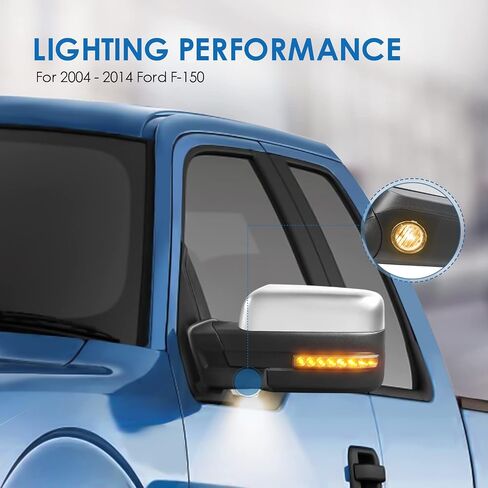 MOSTPLUS Towing Mirror Compatible with 2004-2014 Ford F150 F-150 Power Heated Mirror w/Puddle Light, Sequential Turn Light, Dural Beam (Chrome) in Kuwait